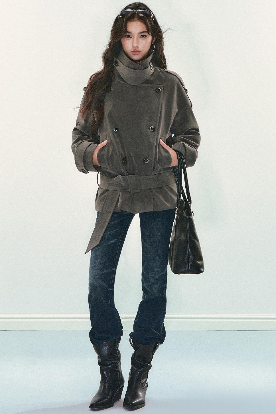 Grey Suede Trench Coat