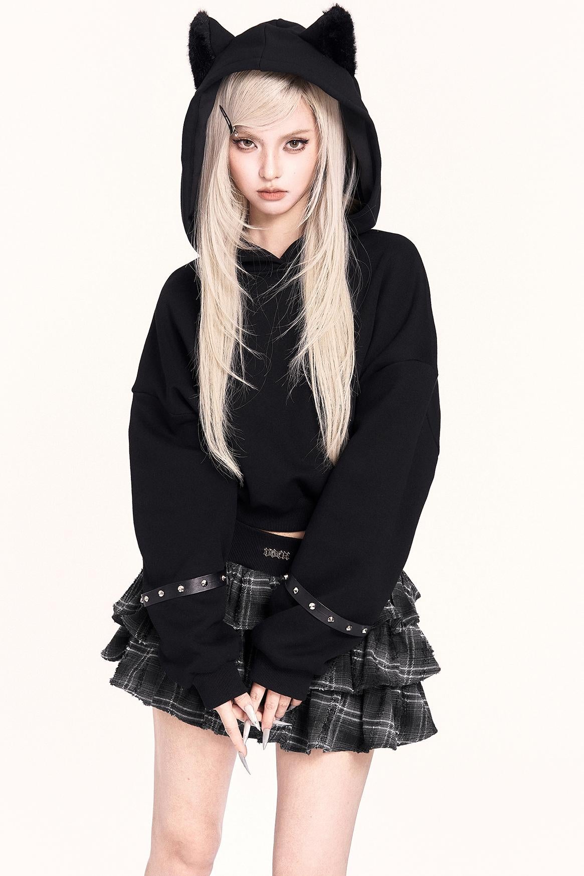 Black Cat Plush Hoodie