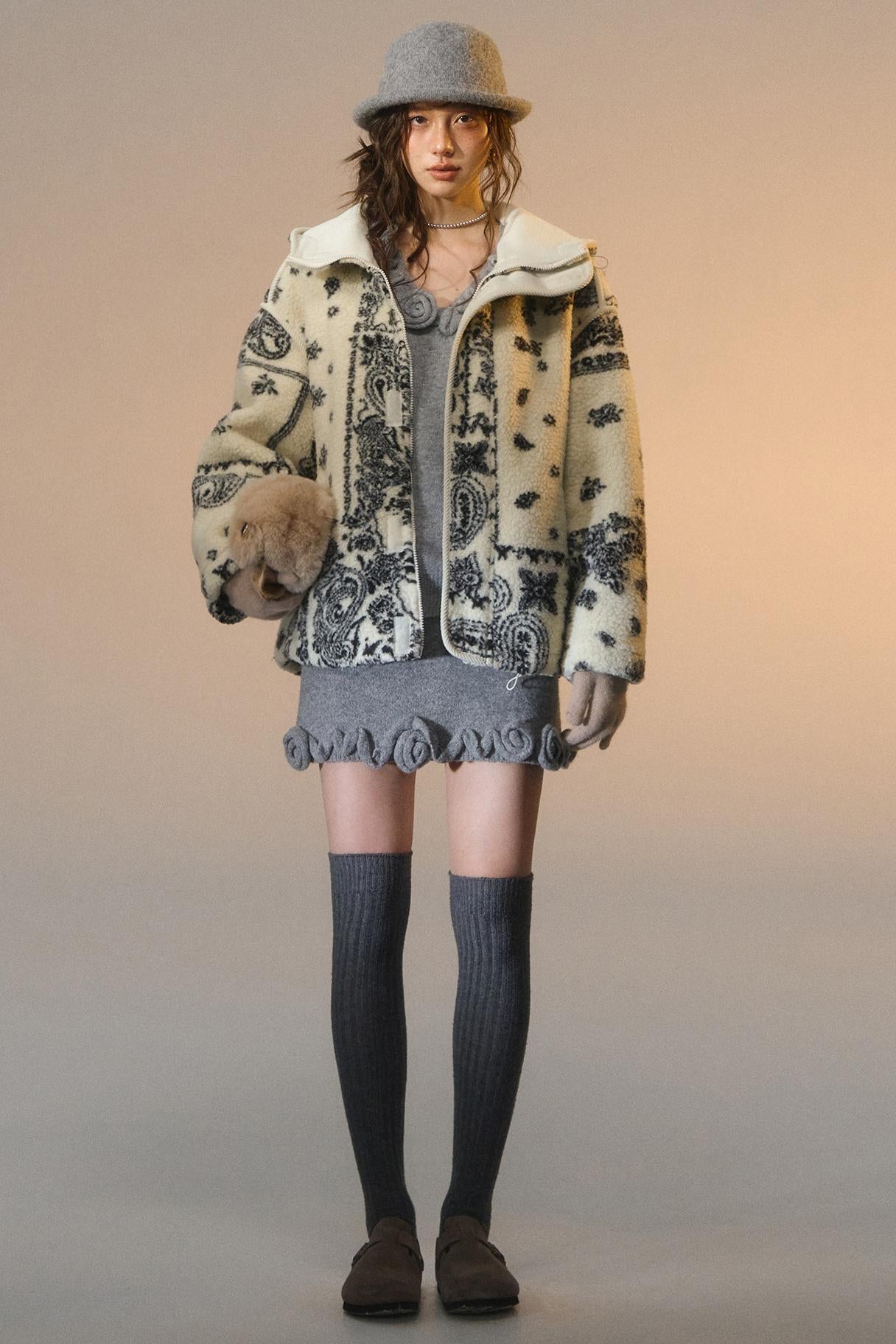 Jacquard Fleece Hooded Jacket