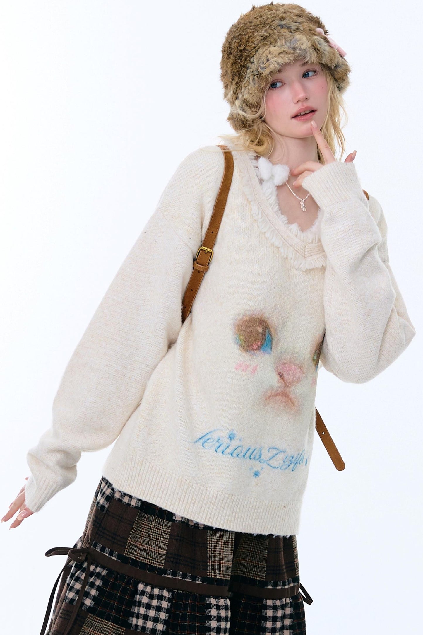 American Retro Cat Plush Sweater
