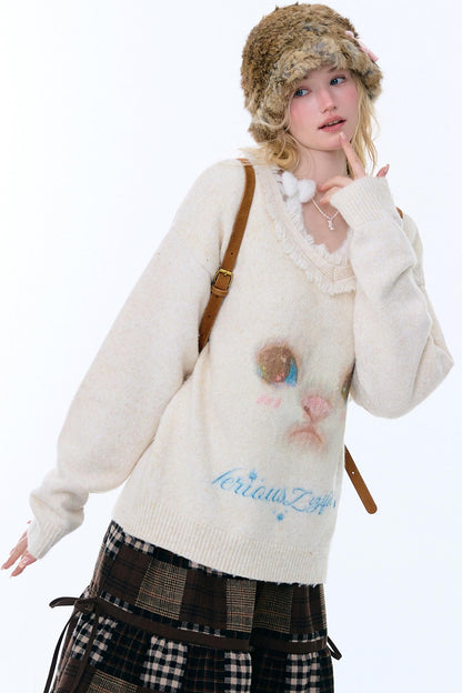 American Retro Cat Plush Sweater