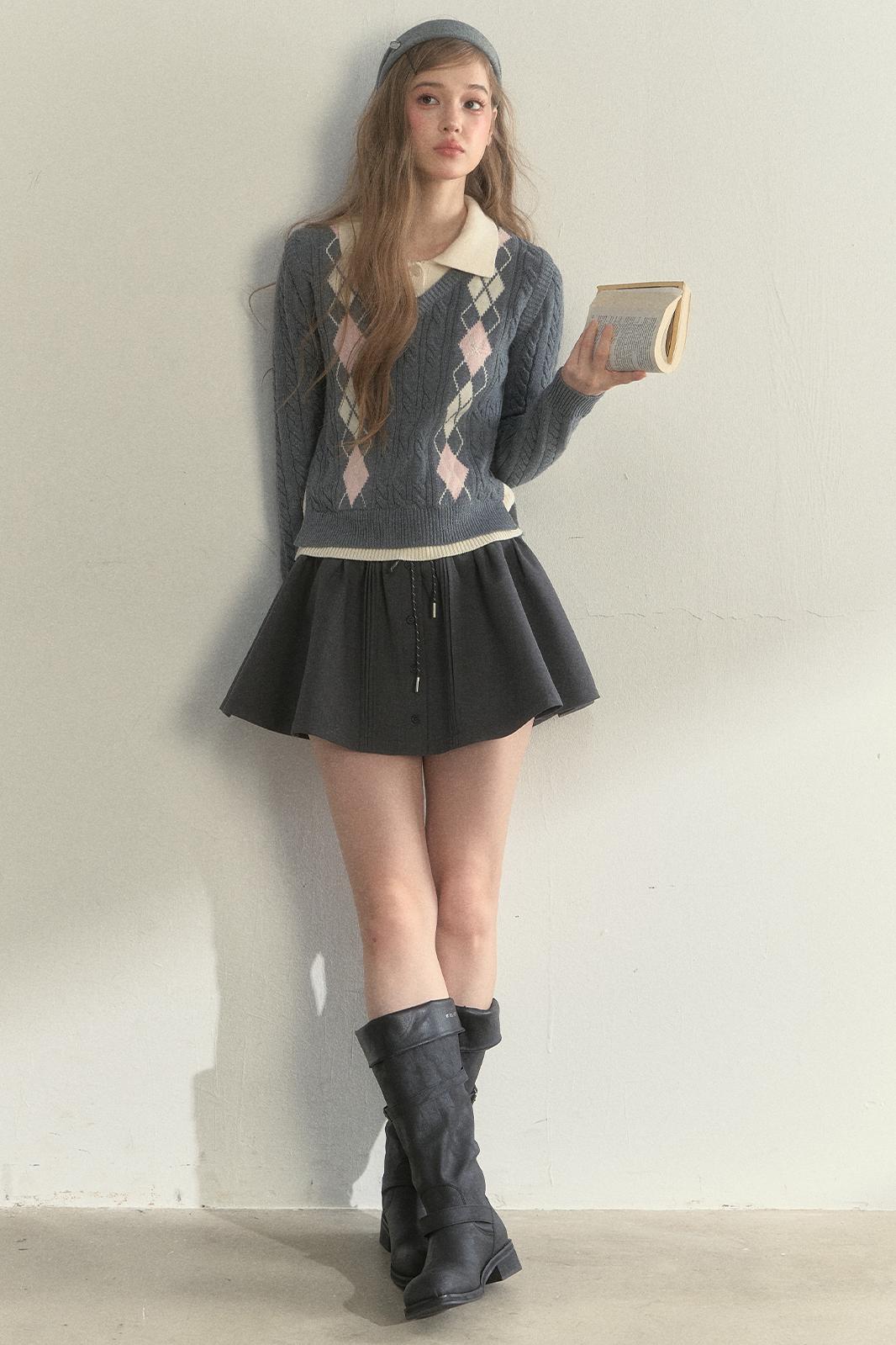 Retro Argyle Knitted Sweater