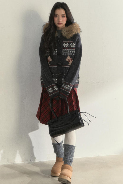 Dark Gray Fair Isle Knitted Jacket Set-Up