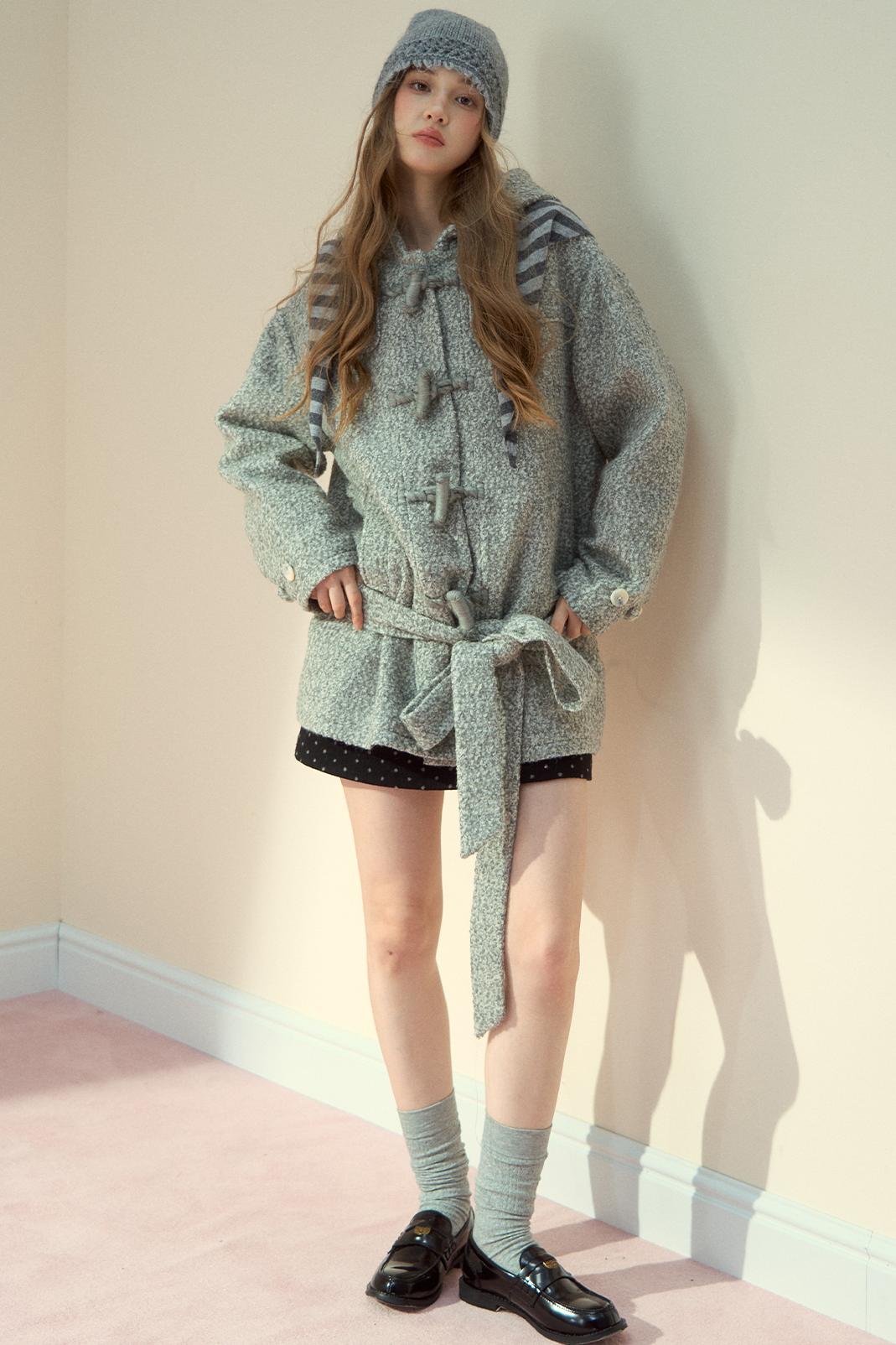 Light Gray Wool Horn Buckle Jacket