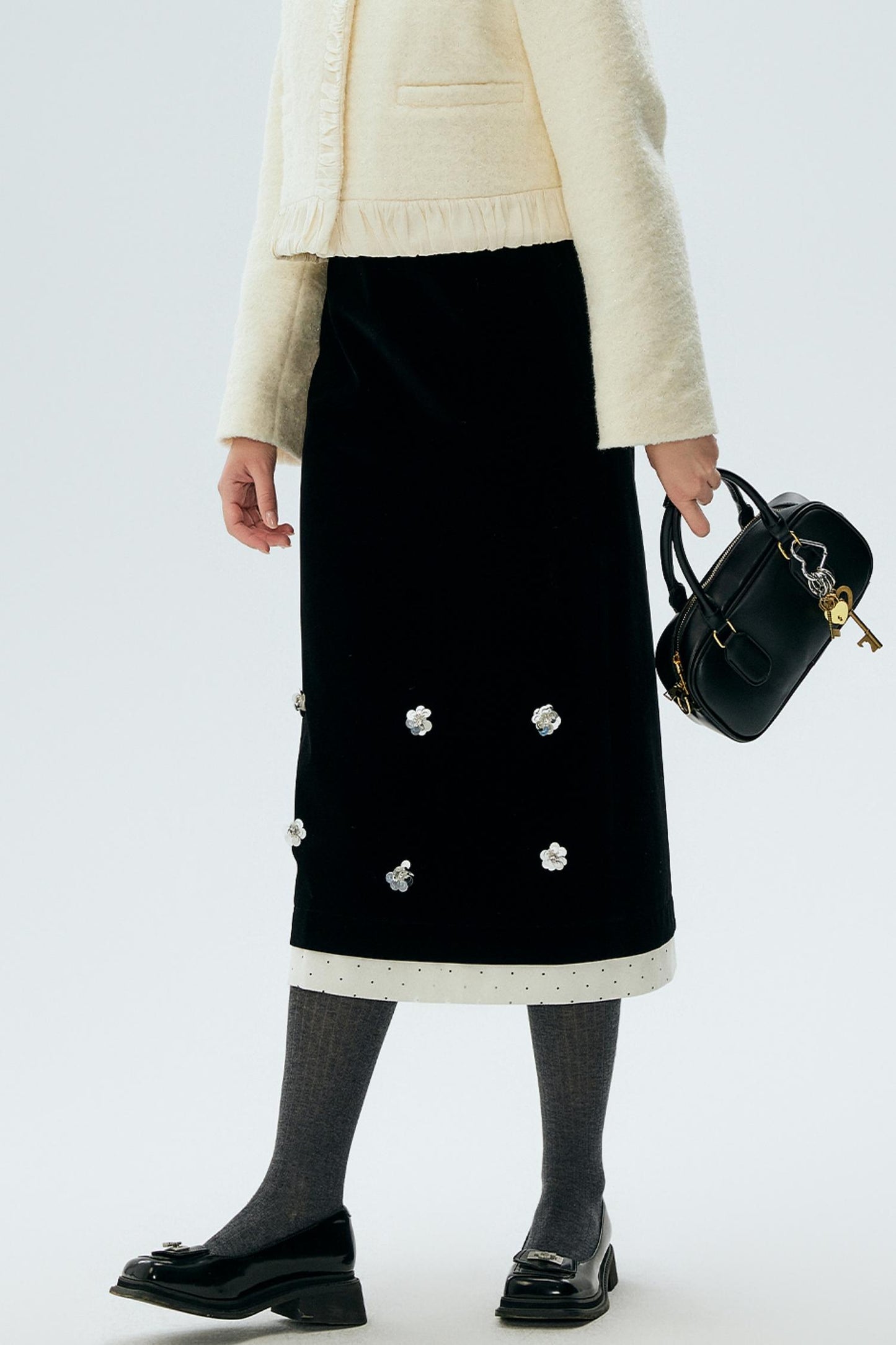 Polka Dot Edge Jacquard Midi Skirt