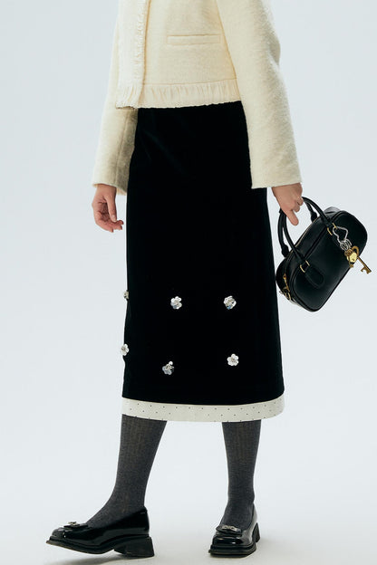 Polka Dot Edge Jacquard Midi Skirt