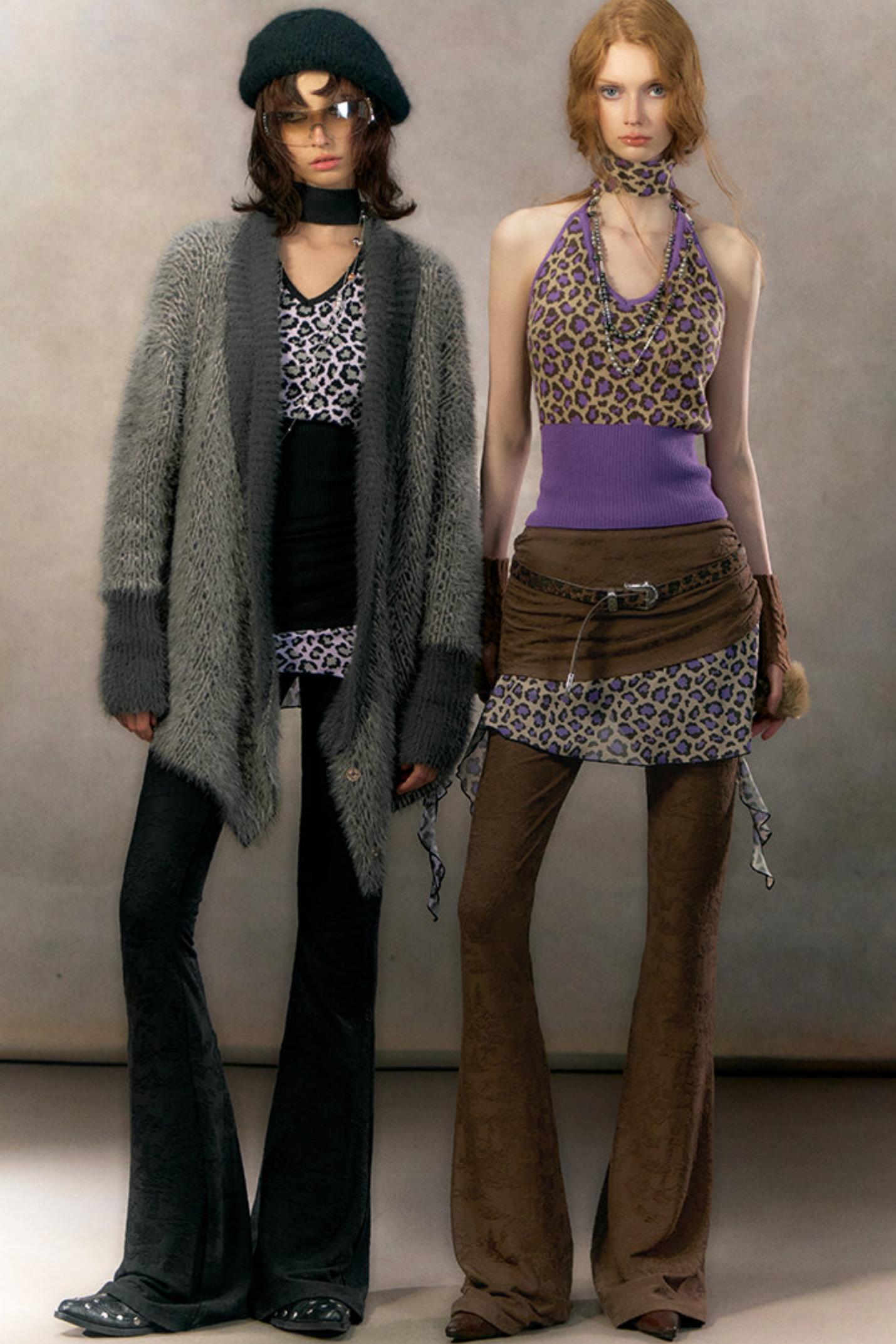 Retro Leopard Print Cardigan Set-Up