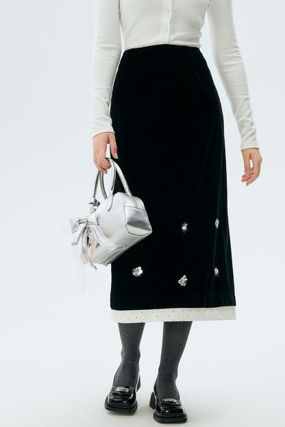Polka Dot Edge Jacquard Midi Skirt