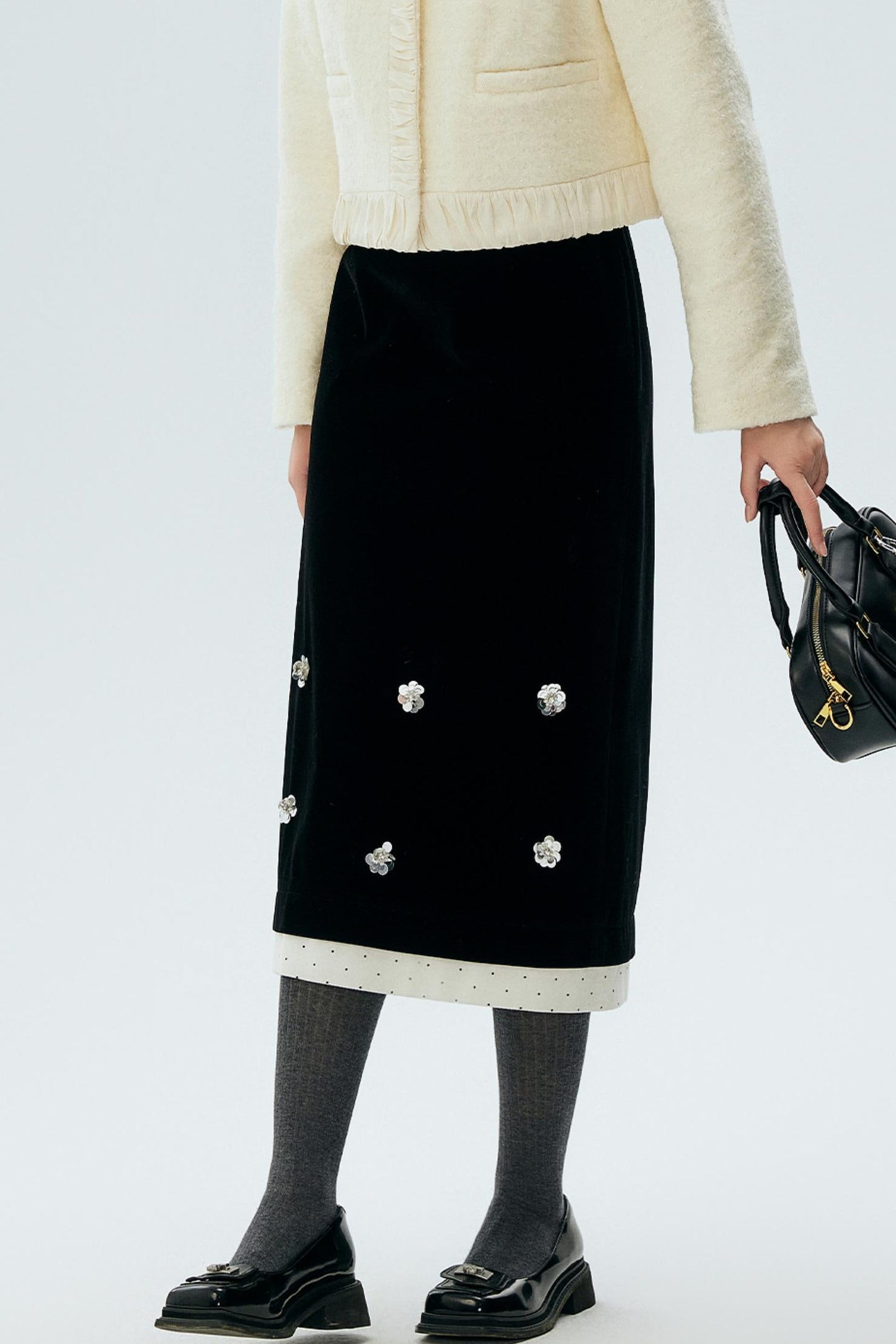 Polka Dot Edge Jacquard Midi Skirt