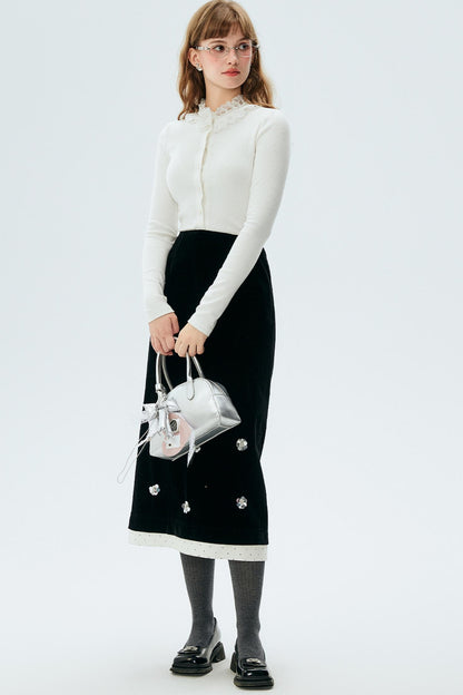 Polka Dot Edge Jacquard Midi Skirt