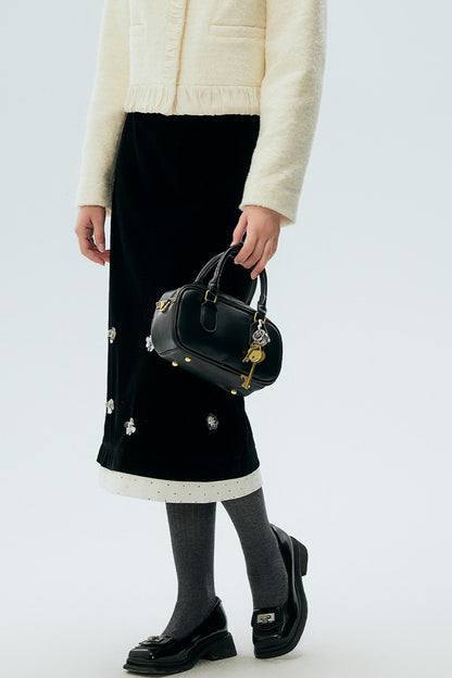 Polka Dot Edge Jacquard Midi Skirt