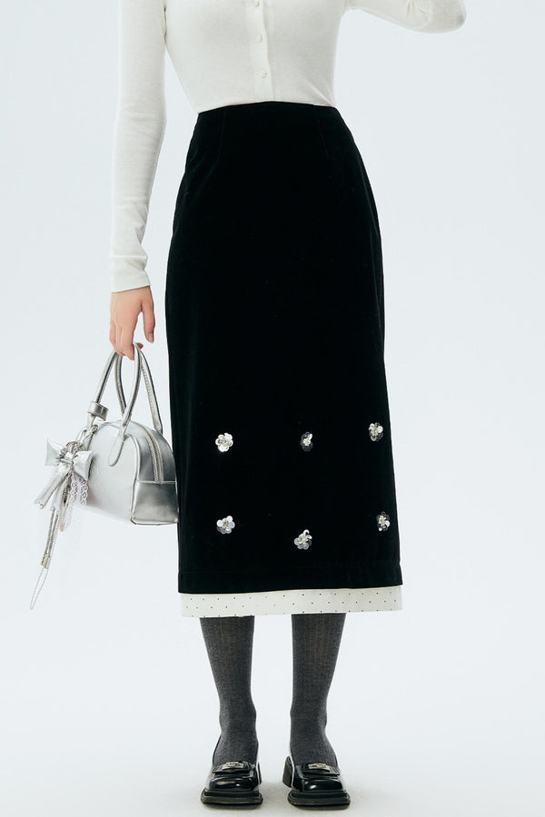 Polka Dot Edge Jacquard Midi Skirt