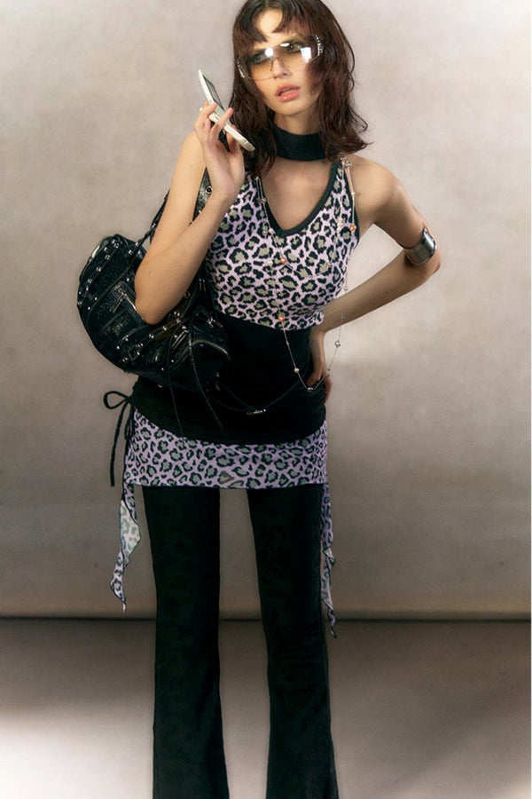 Retro Leopard Print Cardigan Set-Up