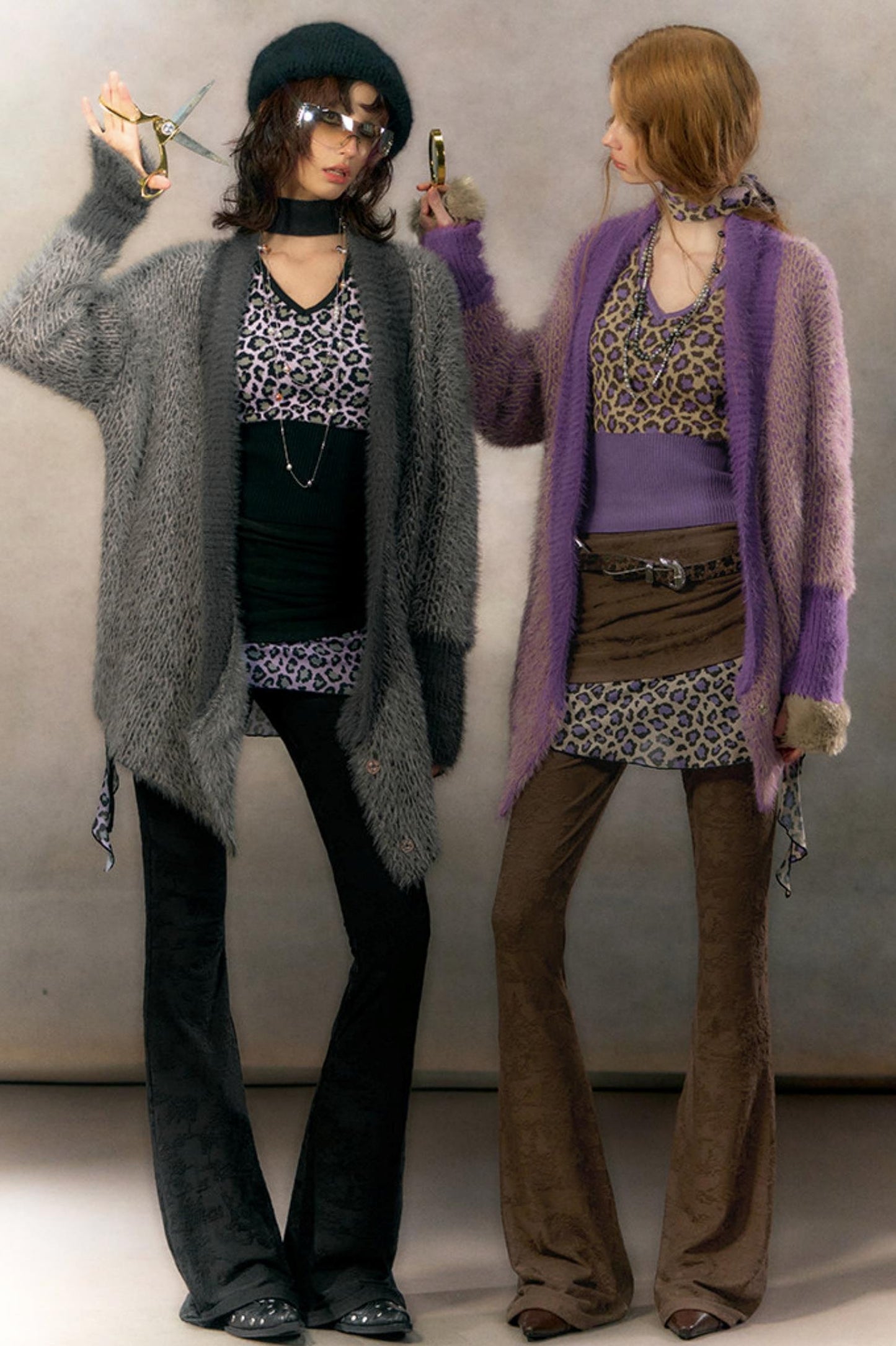 Retro Leopard Print Cardigan Set-Up