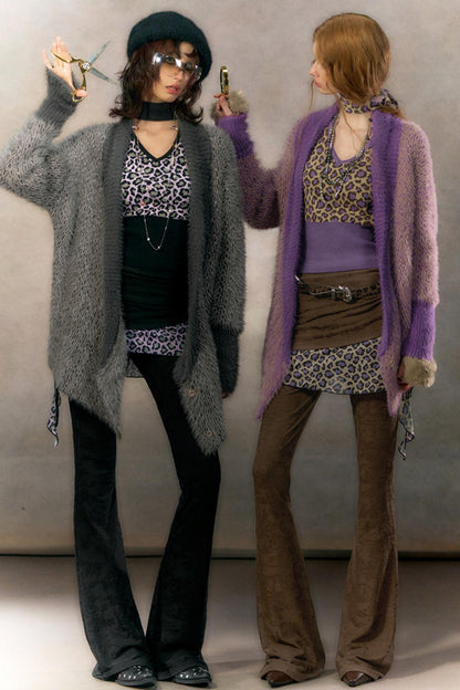 Retro Leopard Print Cardigan Set-Up