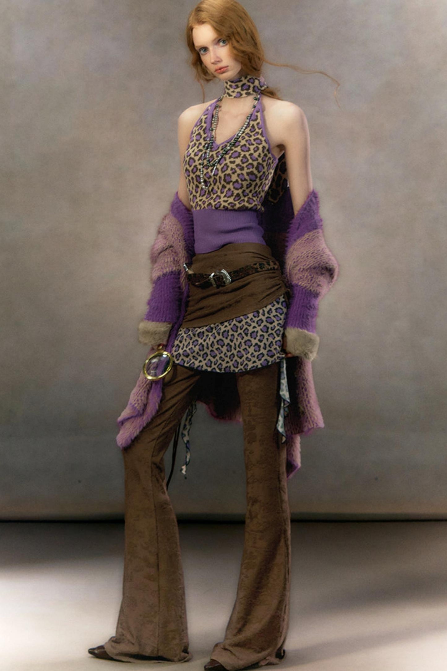 Retro Leopard Print Cardigan Set-Up