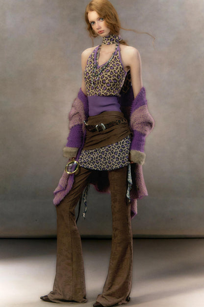 Retro Leopard Print Cardigan Set-Up