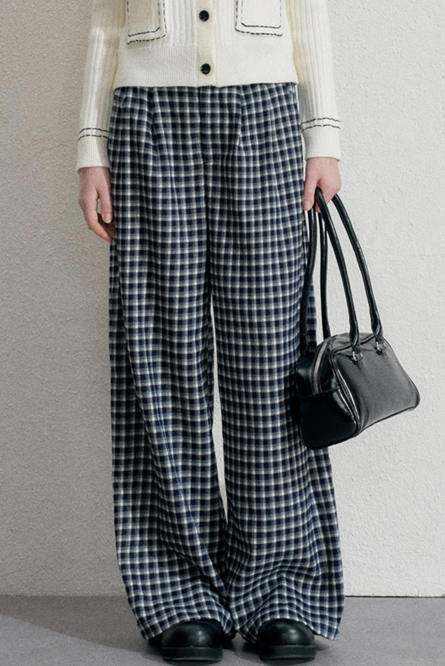 Blue Plaid Woolen Trousers