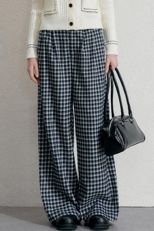 Blue Plaid Woolen Trousers