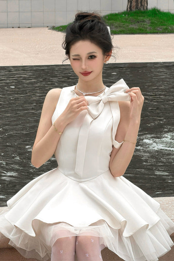 Obsidian French Bow Sleeveless A-Line Dress