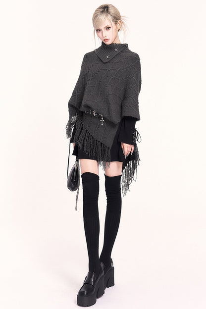 Vintage Knit Turtleneck Cape Cardigan