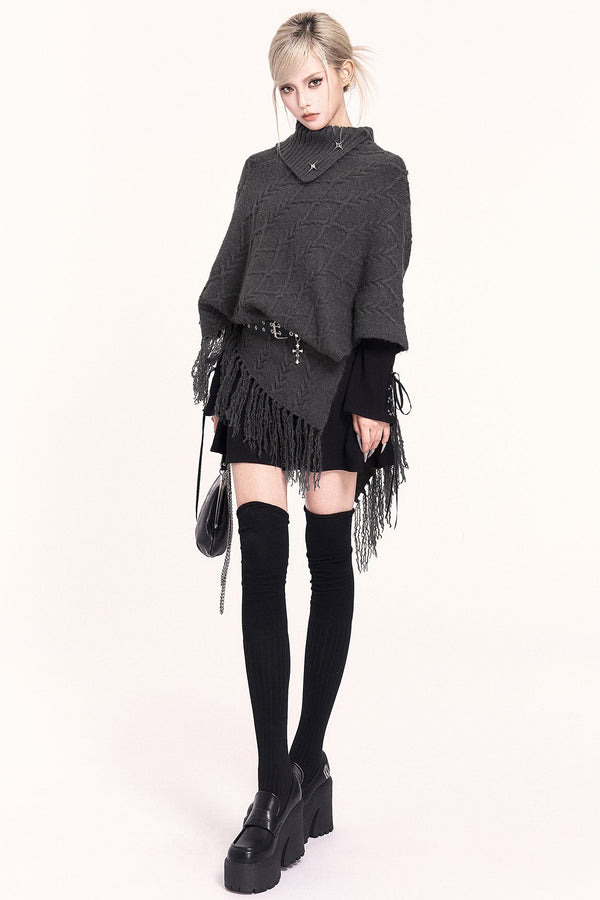 Vintage Knit Turtleneck Cape Cardigan