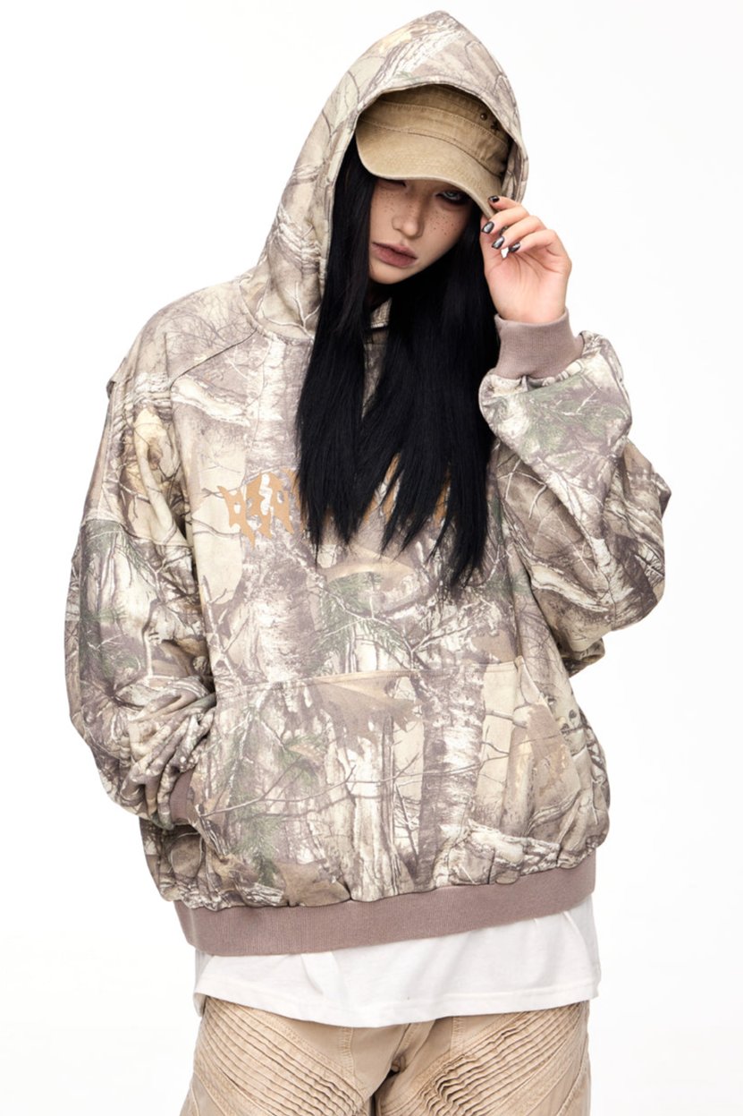 Distressed Camouflage Hooded Sweatshirt