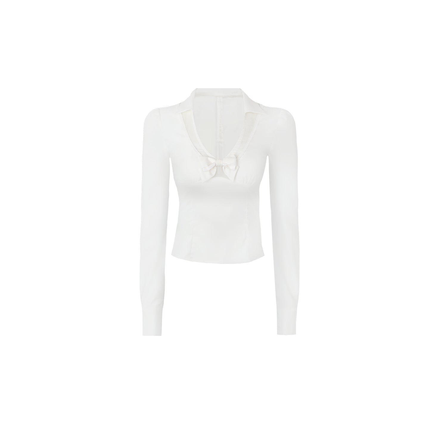 Bow V-Neck Long Sleeve Shirt Set-Up