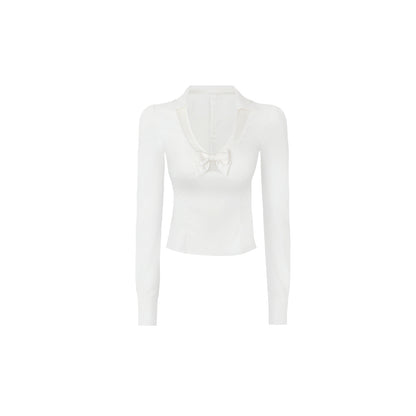 Bow V-Neck Long Sleeve Shirt Set-Up