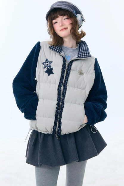 Star Print Color-Blocking Cotton Coat