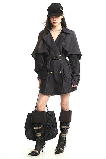 Dark Blue Denim Trench Coat