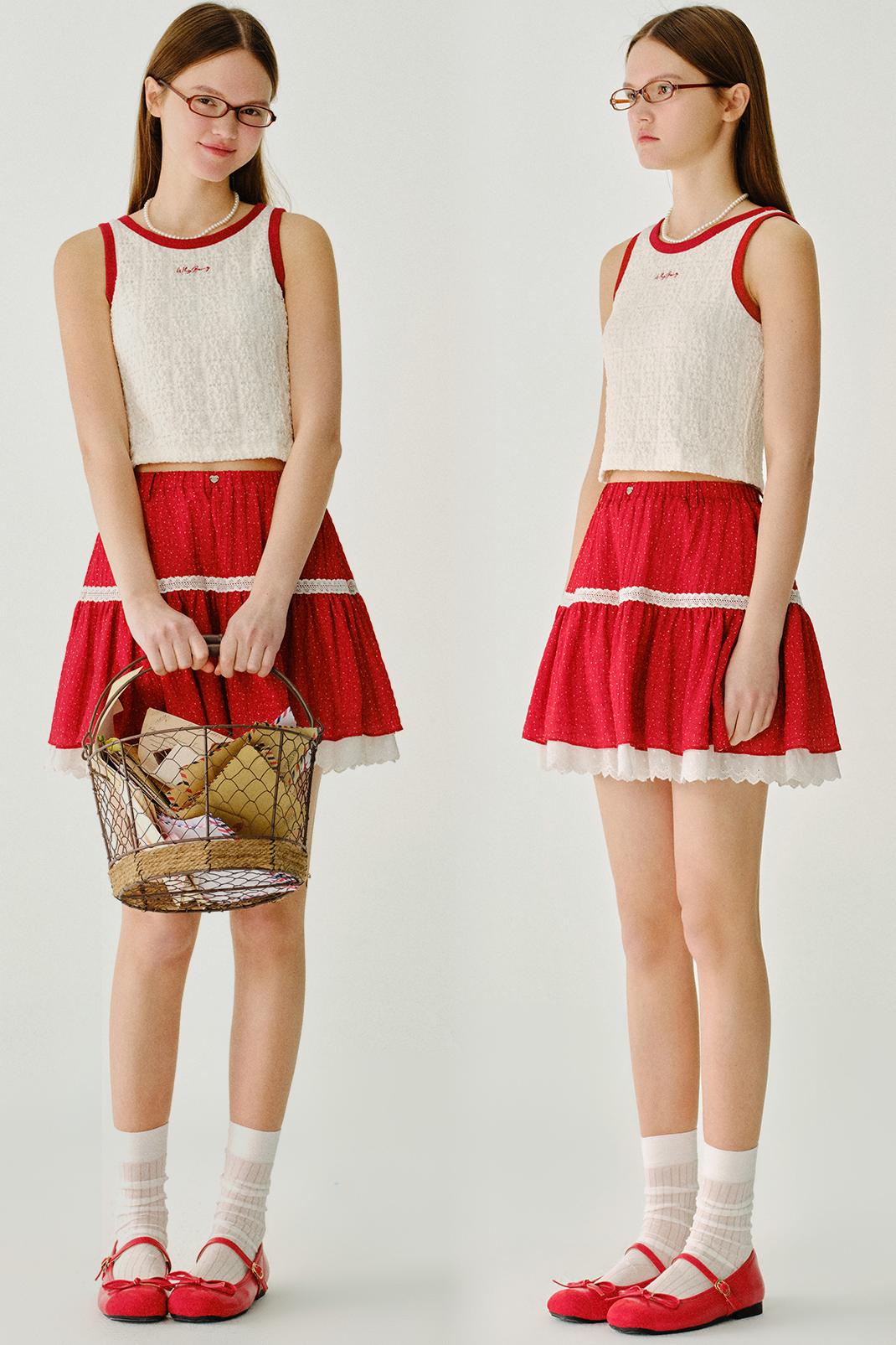 체리 치즈 롤 레이스 조끼 