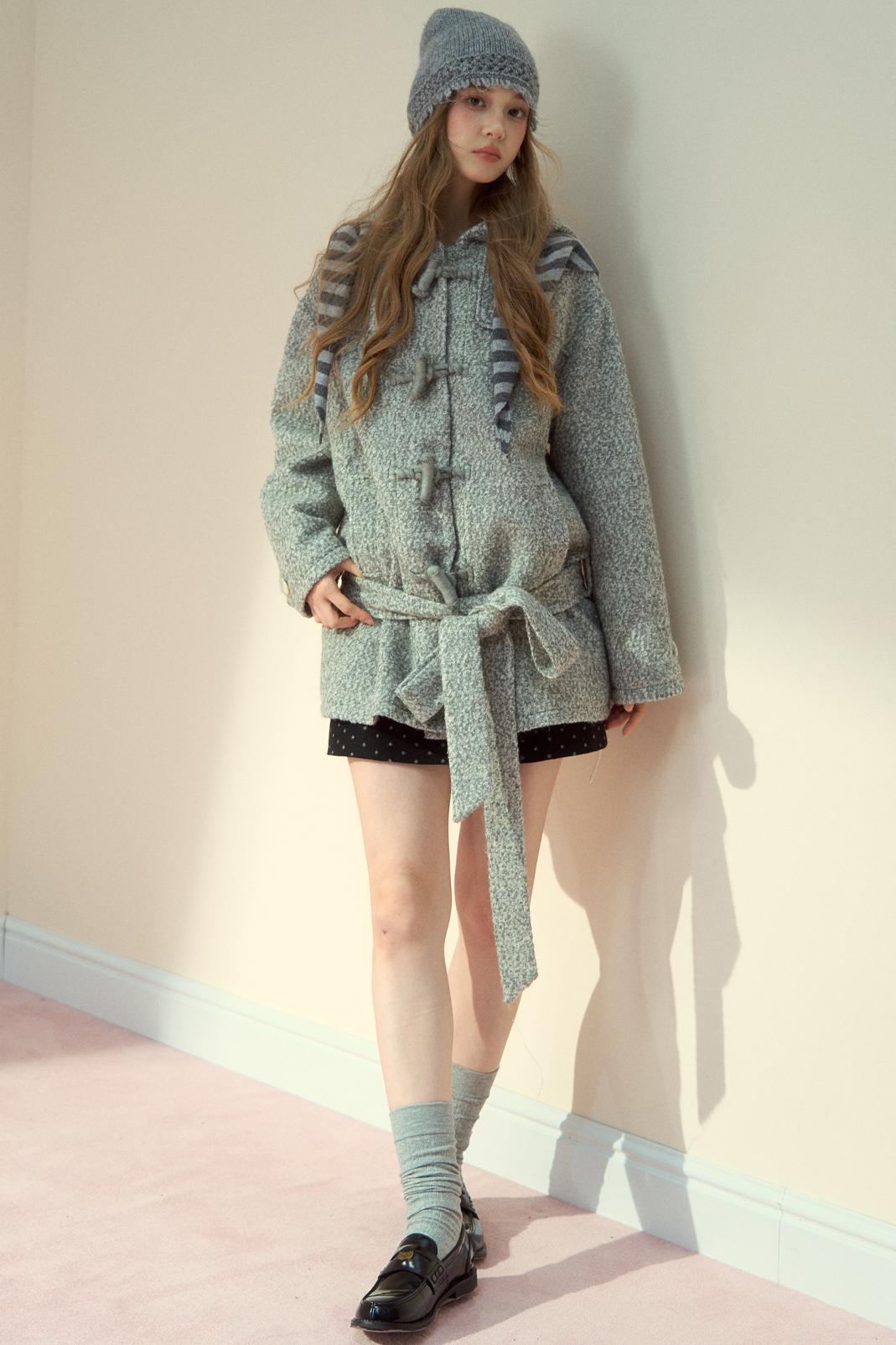 Light Gray Wool Horn Buckle Jacket