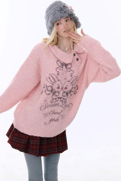 Retro Pink Irregular Sweater