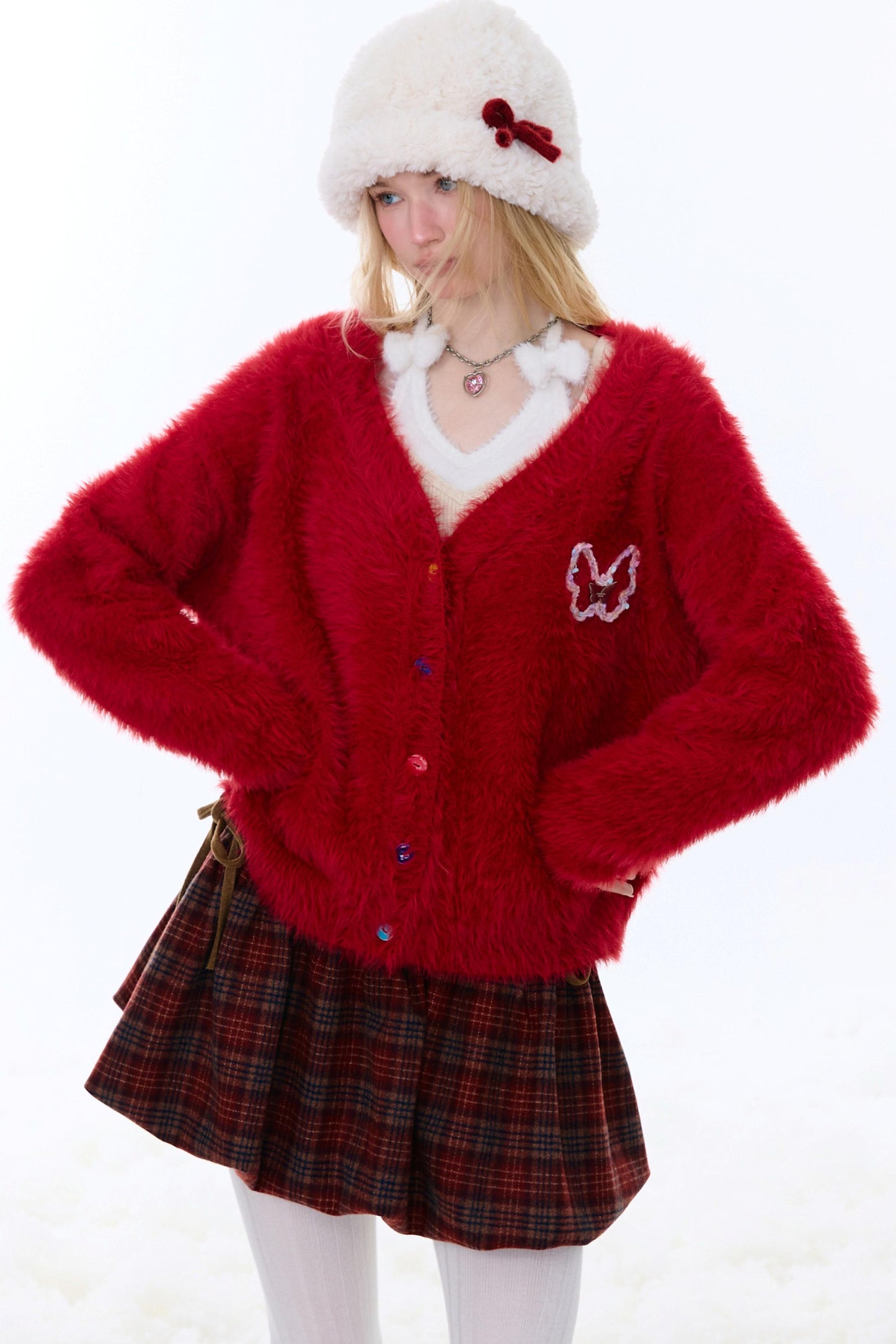 American-Style Red Cardigan Sweater