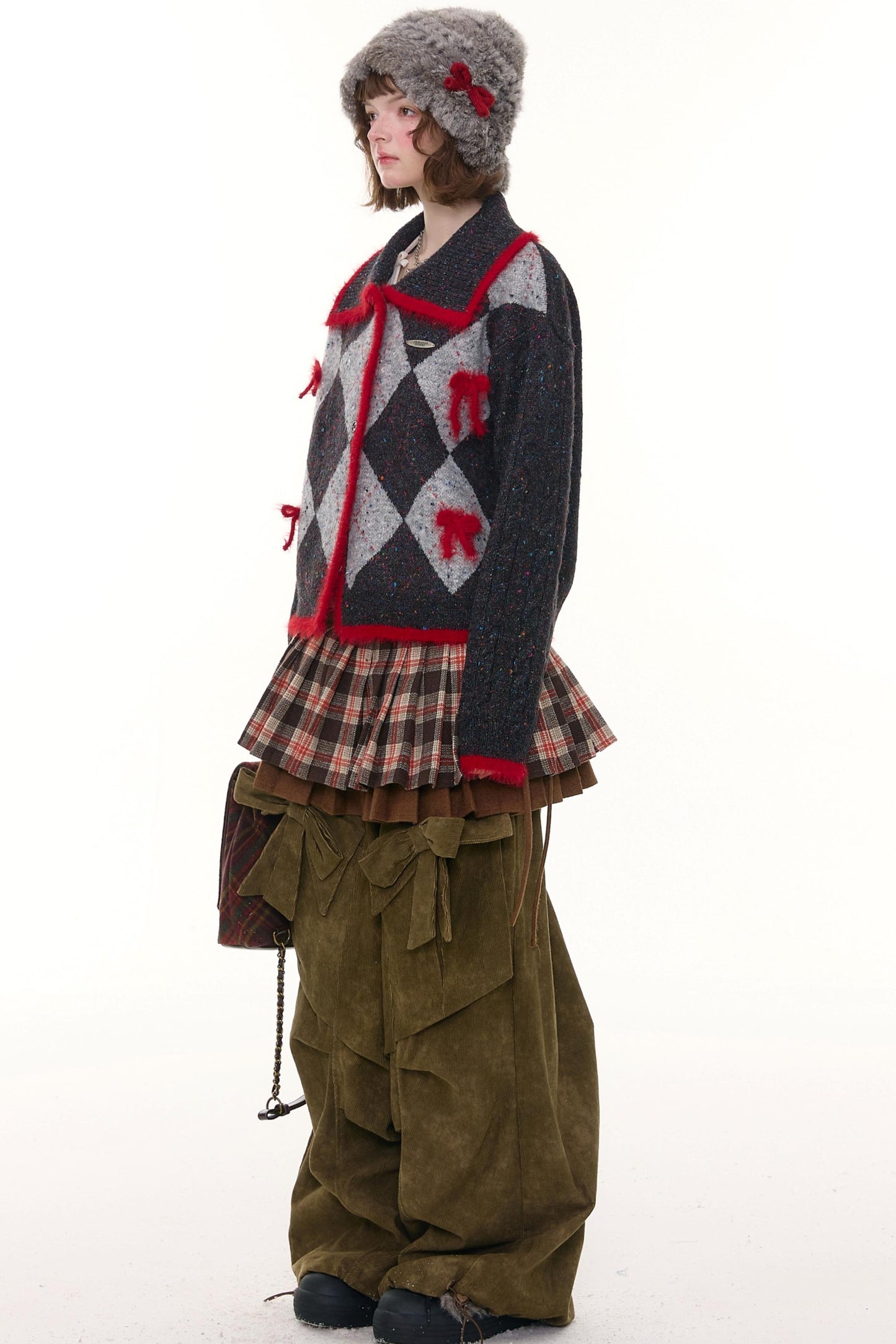 Retro Preppy Quilted Cardigan