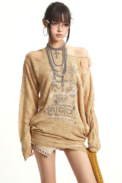 Khaki Off-Shoulder Knitted Top