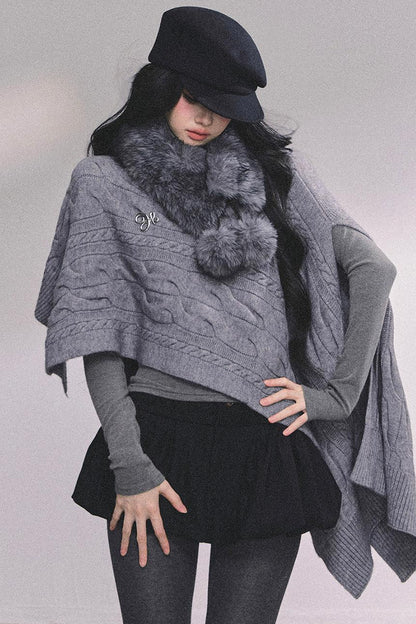 Twist Gray Knit Sweater Cloak