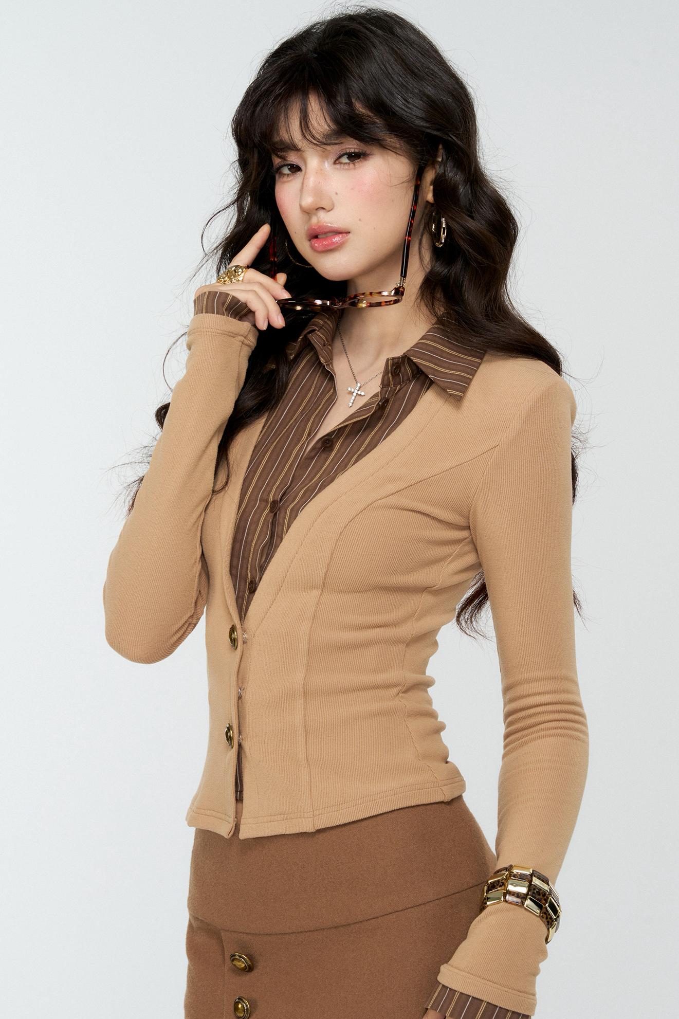 Coffee Knit Two-Piece Top Set-Up