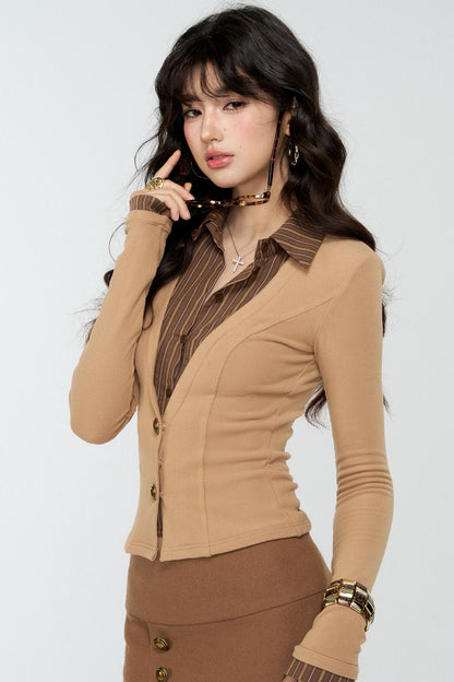 Coffee Knit Two-Piece Top Set-Up