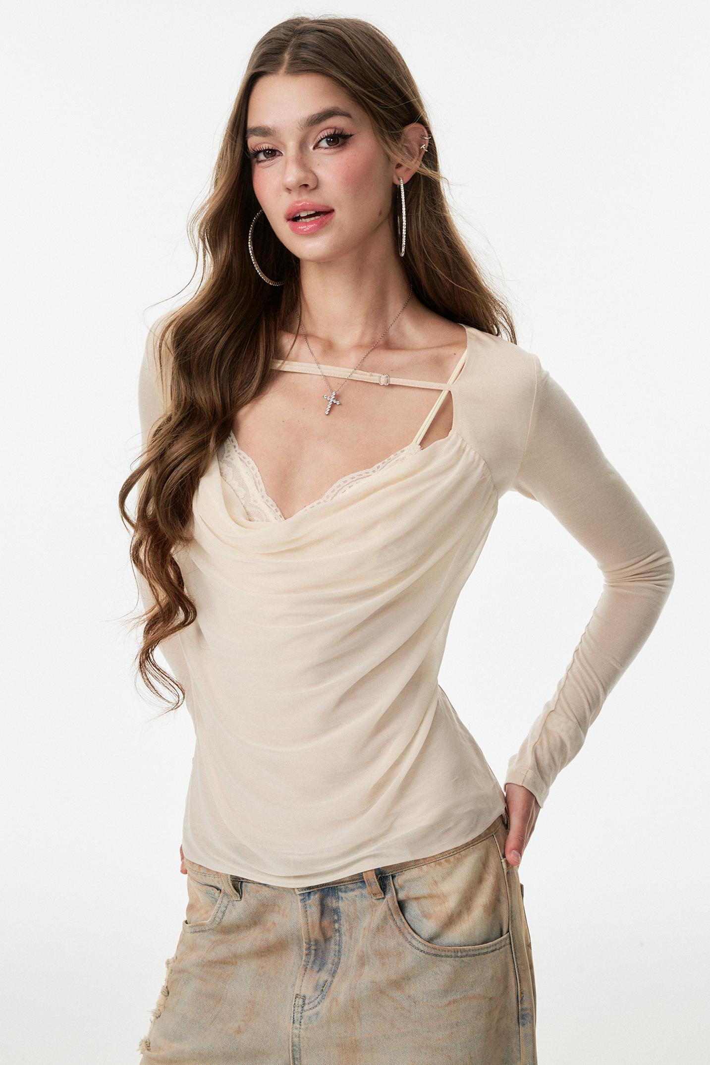 Swing Chiffon V-neck Long Sleeve Shirt