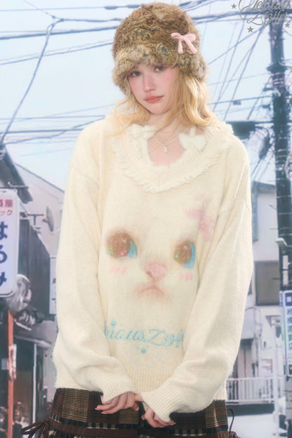American Retro Cat Plush Sweater