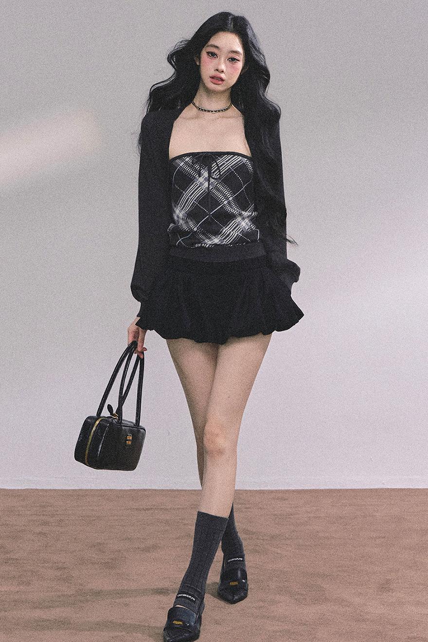 American Plaid Knitted Sweater Womens Two-Piece Set