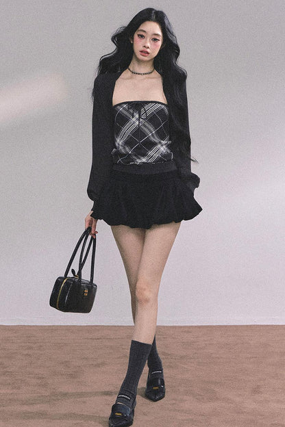 American Plaid Knitted Sweater Womens Two-Piece Set