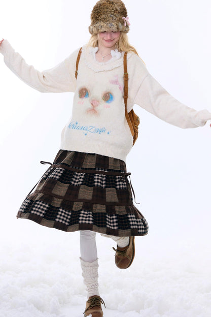 Dark Brown Plaid Skirt