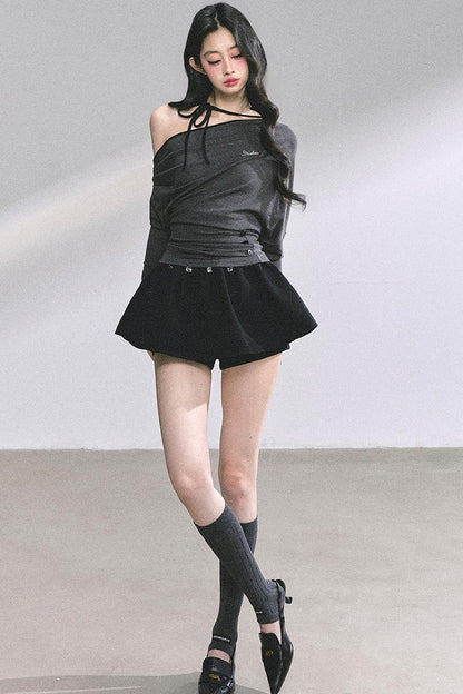 Korean Autumn Gray Halterneck Top