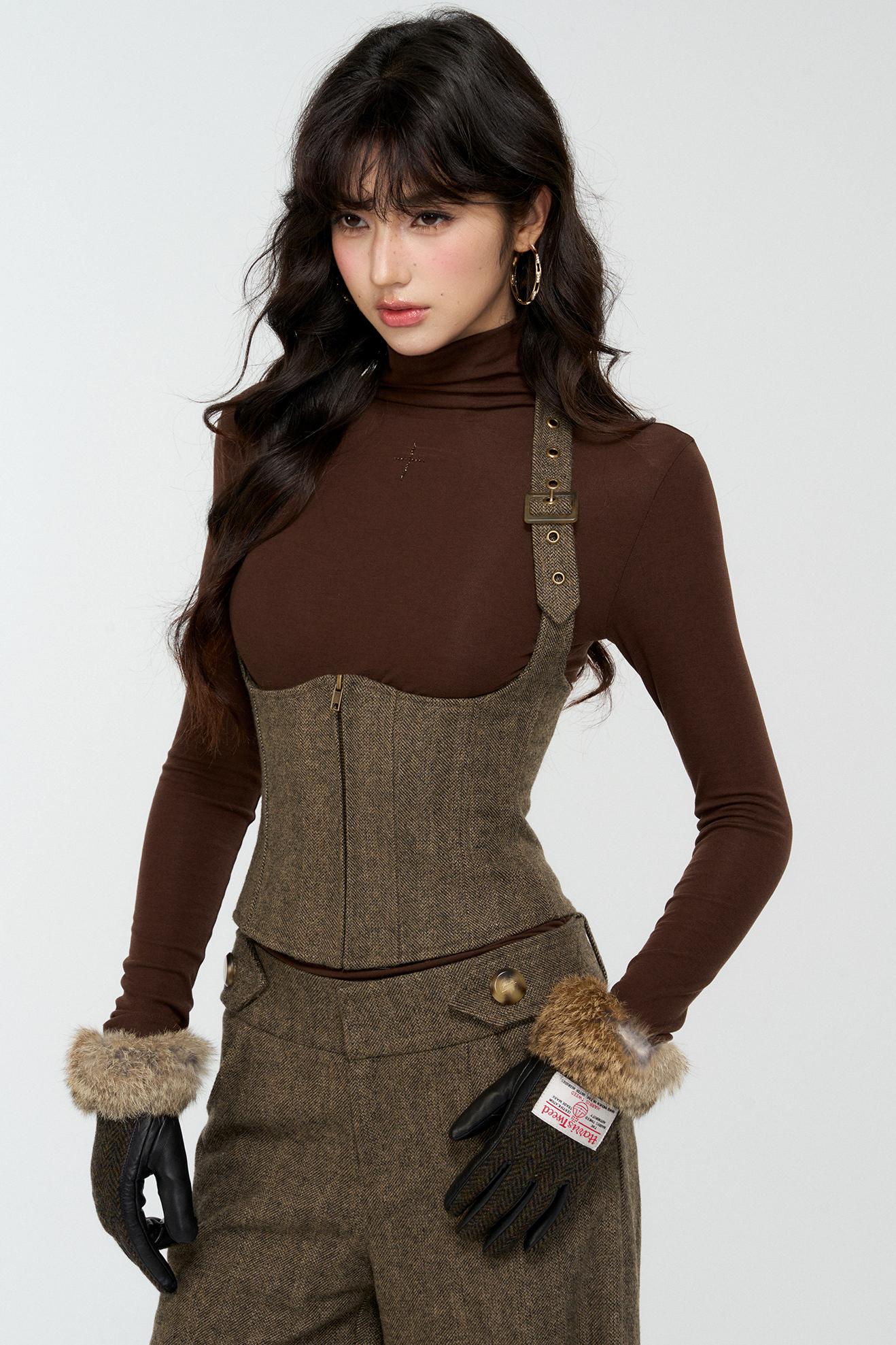 Elegant Woolen Tweed Vest Pants Set-Up