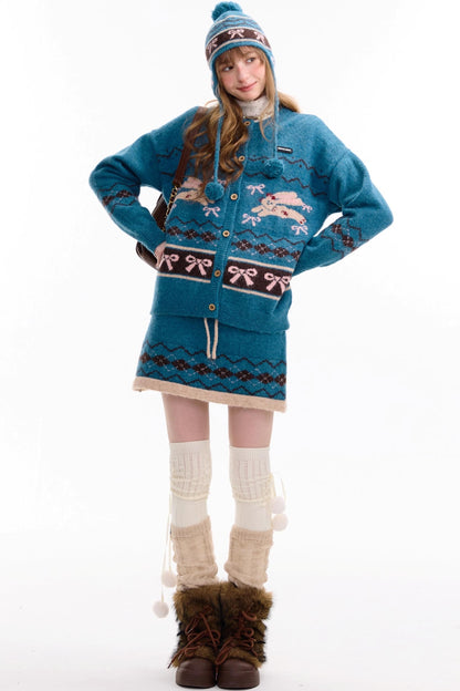 Retro Design High Waist A-Line Knitted Skirt