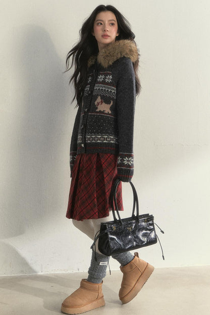 Dark Gray Fair Isle Knitted Jacket Set-Up