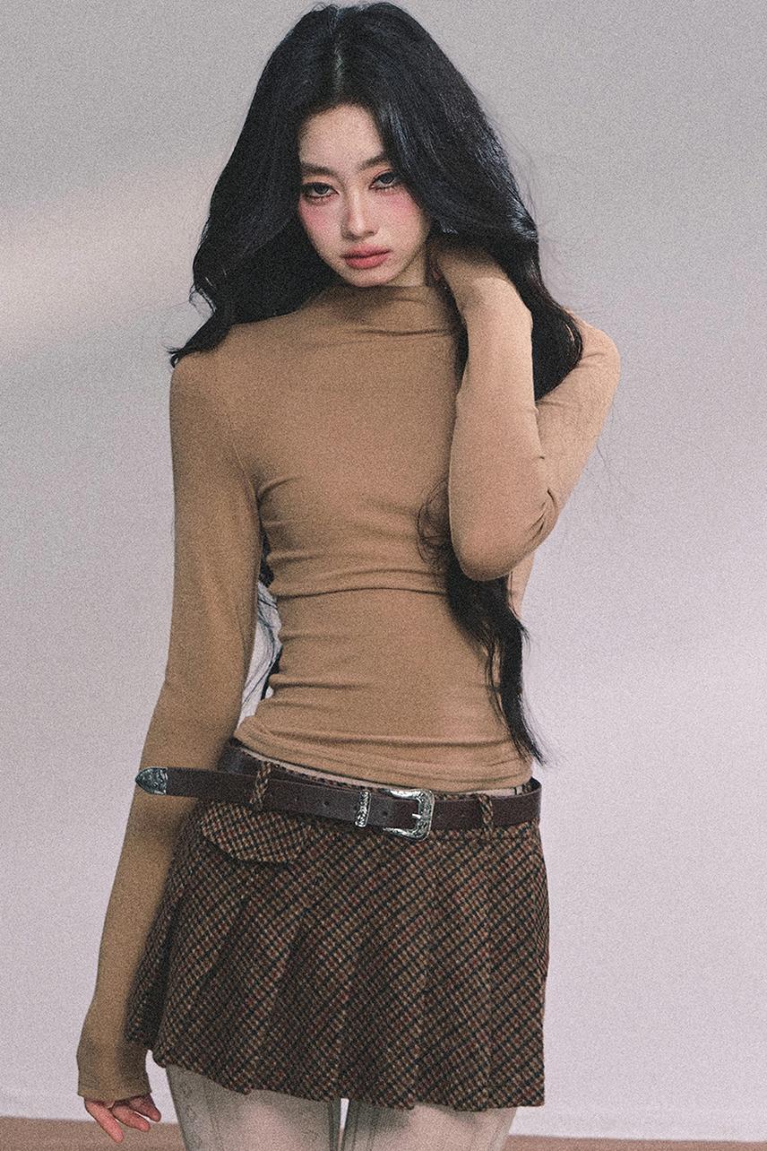 Semi-High-Neck Long-Sleeved Autumn Inner T-Shirt Top